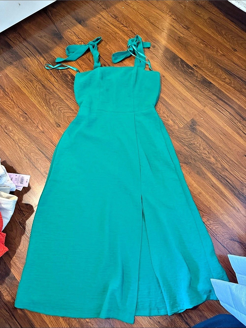 Monteau Los Angeles Green Tie Shoulder Smocked Back Midi Dress XS